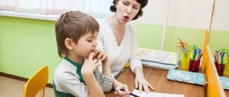 The speech therapist works with the child using interesting tasks
